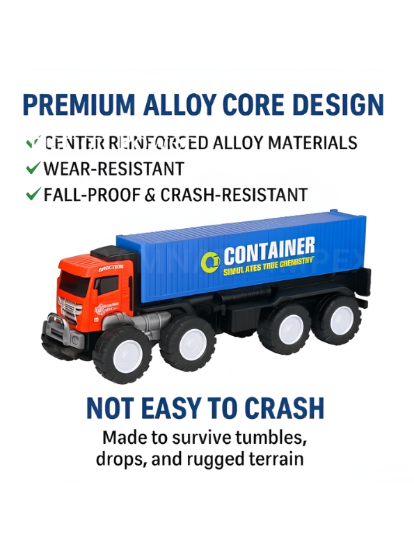 Heavy-Duty Friction Powered Container Truck Toy with Alloy Core Build, 8-Wheel Monster Tires & Durable Transport Design for Kids (Red & Blue) TV4472