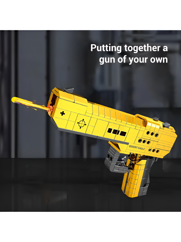 3-in-1 Golden Military Building Block Set - Desert Eagle Pistol, Submachine Gun, and Sniper Rifle Toy Weapons - DIY Construction Bricks for Kids and Adults TV5025