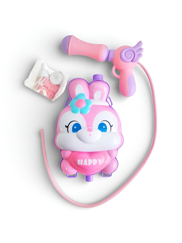 Large Capacity Pink Bunny Backpack Water Gun for Kids – Cute Rabbit Summer Soaker Toy with Adjustable Straps, Long-Range Pull-Out Squirt Gun for Outdoor Play Girls & Boys TV6609
