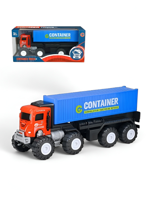 Heavy-Duty Friction Powered Container Truck Toy with Alloy Core Build, 8-Wheel Monster Tires & Durable Transport Design for Kids (Red & Blue) TV4472
