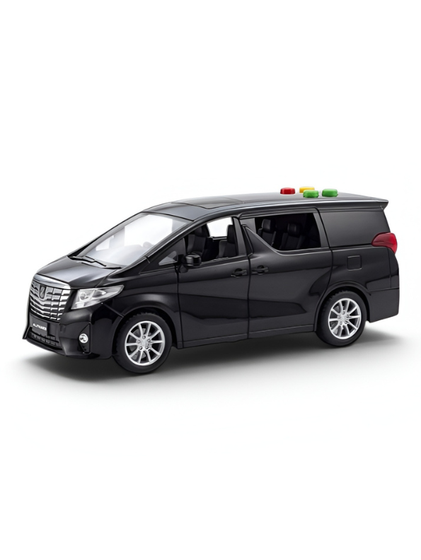 Toyota Alphard Toy Car Black Minivan Model with Sound and Light Buttons – Premium Diecast Miniature Van for Kids and Collectors TV5245.