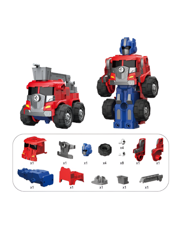 Transforming Fire Truck Robot Toy – 2-in-1 Mecha Vehicle for Kids with Screwdriver Tool | Red & Blue Action Figure NX15615.