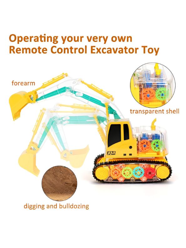 Transparent Shell Excavator – Remote Control Toy for Kids with Flashing Lights | RC Construction Vehicle Toy LMI13333.