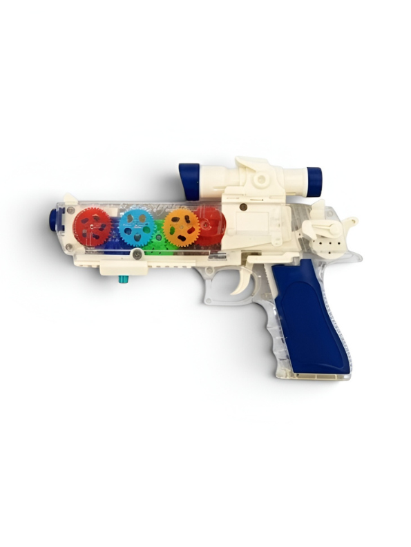 Transparent Gear Toy Gun with Flashing LED Lights, Sound Effects & Moving Gears LMI16210.