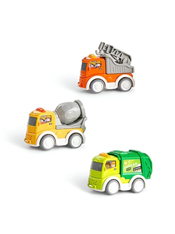TruckMaster – Pack of 3 Pullback Construction Vehicles for Kids | JCB, Cement Mixer & Garbage Truck Toy Set LMI14652.