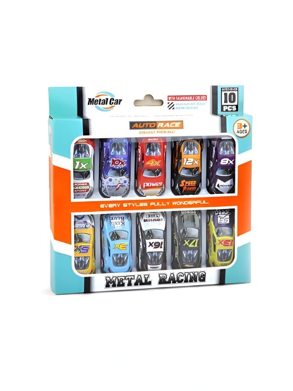 TurboBlaze 10X – Metal Racing Car Pack of 10 | Pullback Die-Cast Mini Cars for Kids | High-Speed Toy Vehicles for Boys & Girls LMI12467.