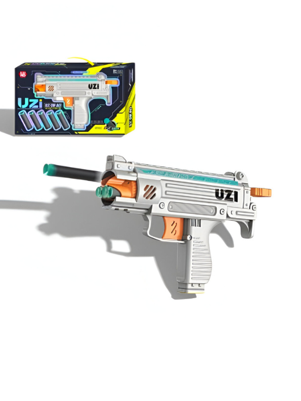 UZI Toy Foam Blaster for Kids, Semi-Auto Soft Bullet Gun with Rotating Magazine, EVA Suction Darts, Compact Action Toy NX16100.