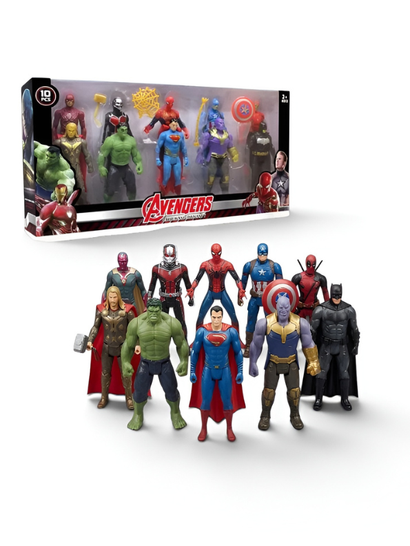 Ultimate 10-Piece Superhero Action Figure Collectible Set (15cm) with Battle Accessories TV510