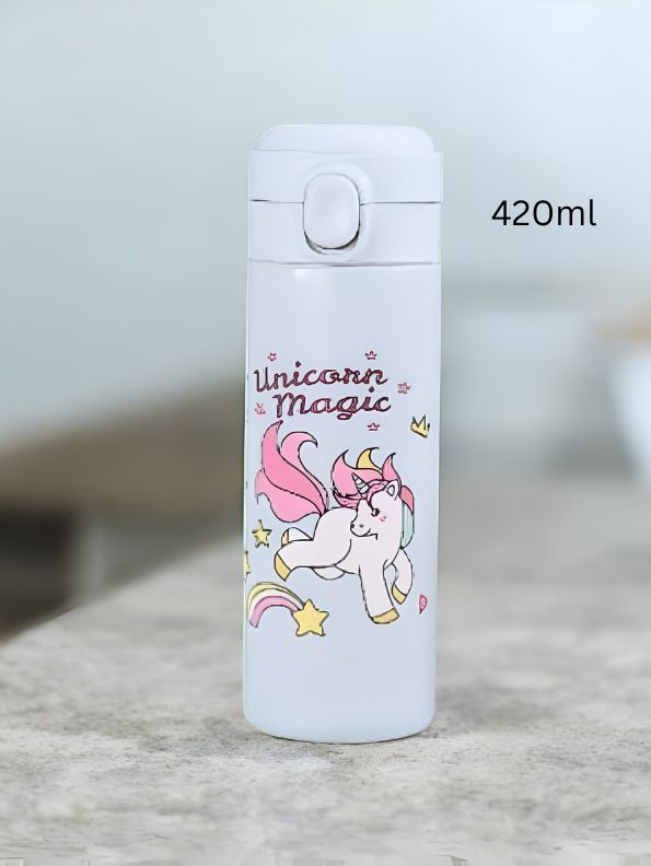 Blue - UniSip – Unicorn Printed Vacuum Bottle 420ml Stainless Steel for Kids & Adults NOV1555.