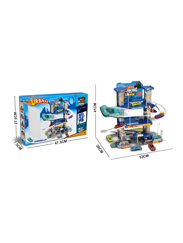Urban 3-Level Parking Lot Garage Playset – Includes 4 Die-Cast Cars & Track Accessories TV6778