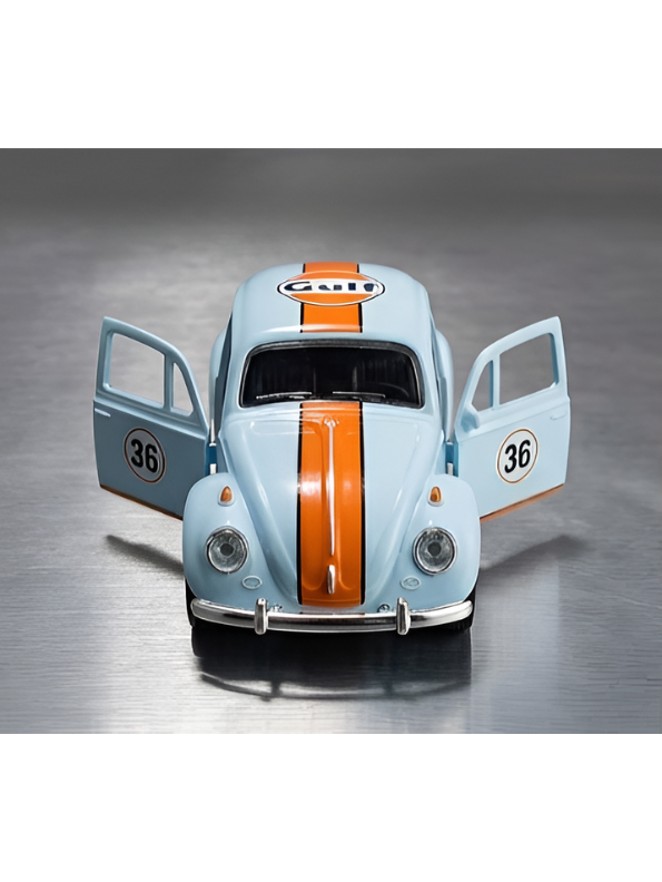 Vintage Volkswagen Beetle Diecast Model Car Blue 1:36 Gulf Racing Livery Collectible Metal Miniature TV7260