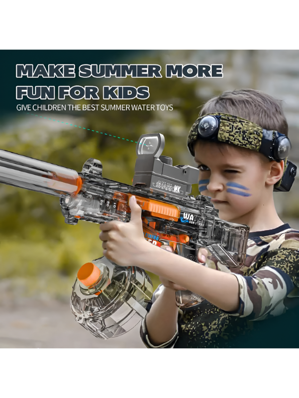 Grey UMP45 HydroBlast - Electric UMP45 Water Gun Pichkari – High-Pressure Powerful Water Squirt Gun with LED Cap for Summer Fun LMI14283