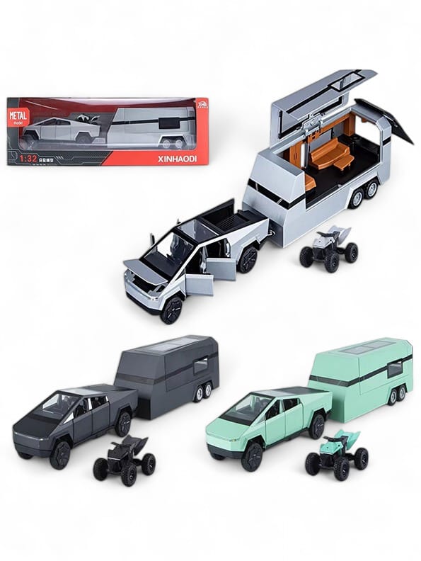 Tesla Cybertruck With Pickup Trailer Car Scale 1:24 - Green (TV-AG-24) - Toyloft