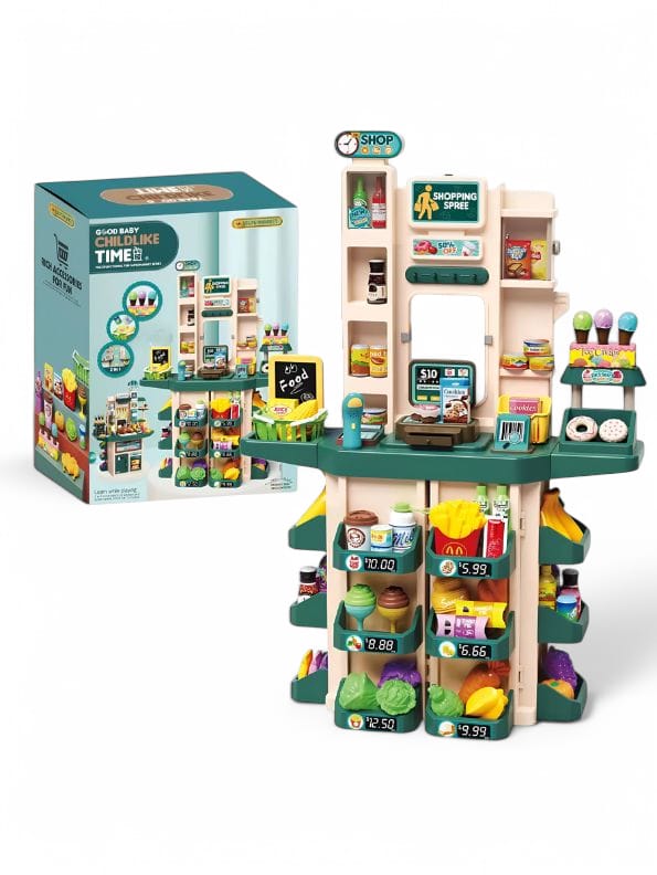 Little Shopper Supermarket – Kids Toy Cash Register & Grocery Store Playset with Accessories - NX13537