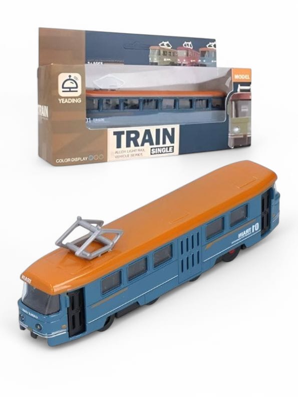 BLUE - Retro Glide Die-Cast Tram – Pull-Back Alloy Light Rail Train & Bus Model Toy | Fall-Resistant Collectible - LMI11311