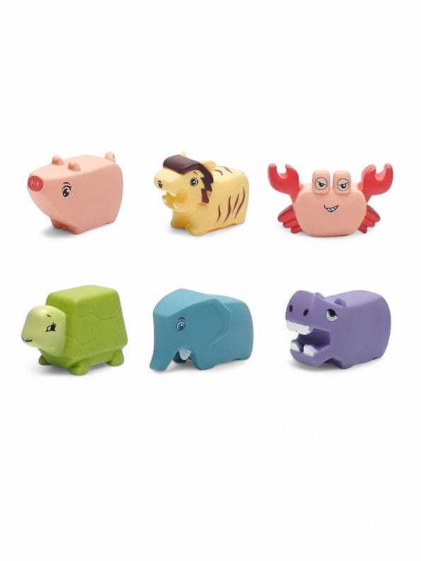 RubberJoy Critters – Colorful Squeaky Bath Toys for Kids | Soft Vinyl Cartoon Animals | Educational & Fun Tub Time Toy Set