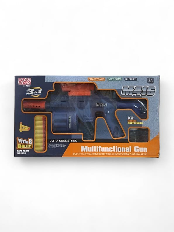M416 3-in-1 Soft Bullet Toy Gun for Kids – Bubble Maker, Soft Bomb Launcher & 8 Foam Bullets | Fun Blaster Toy