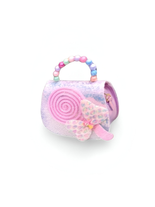 Whimsical Purple Butterfly & Lollipop Kids Handbag with Pastel Beaded Handle NOVGBT-50339.