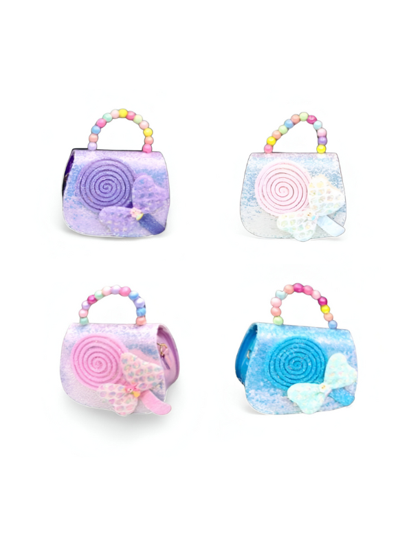 Whimsical Purple Butterfly & Lollipop Kids Handbag with Pastel Beaded Handle NOVGBT-50339.