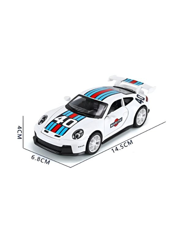 White - Porsche 911 GT3 RS Martini – Supercar Toy with Pull Back Action for Kids & Collectors Scale 1:32 TZ-OS1568.