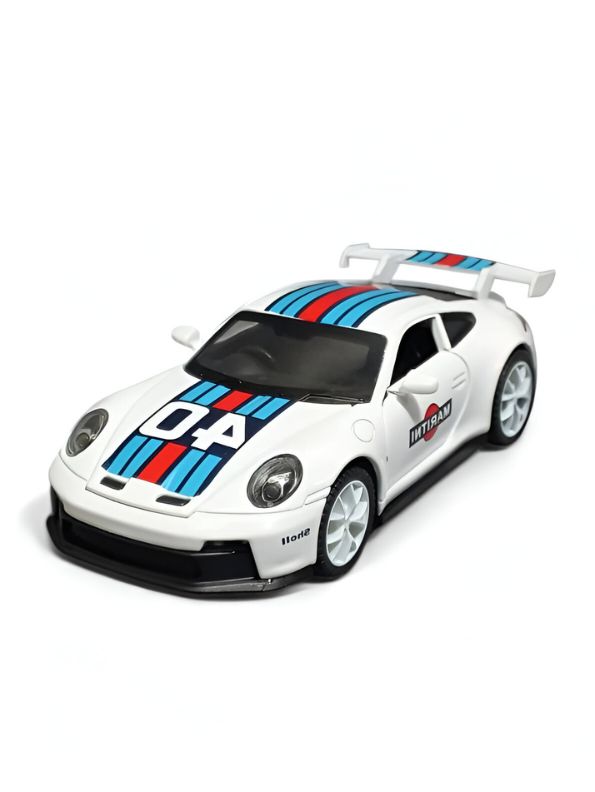White - Porsche 911 GT3 RS Martini – Supercar Toy with Pull Back Action for Kids & Collectors Scale 1:32 TZ-OS1568.