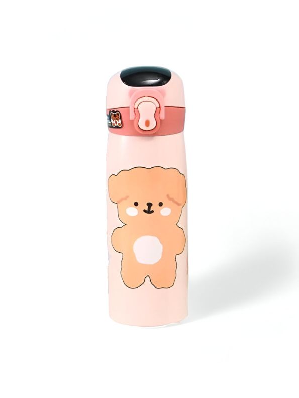 Pink - WildSip – Cute Animal Print Temperature Water Bottle – 450ml Stainless Steel Push Button Sipper for Kids & Adults NOV8341.
