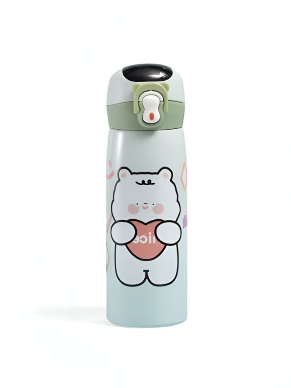WildSip – Cute Animal Print Temperature Water Bottle – 450ml Stainless Steel Push Button Sipper for Kids & Adults NOV8341.