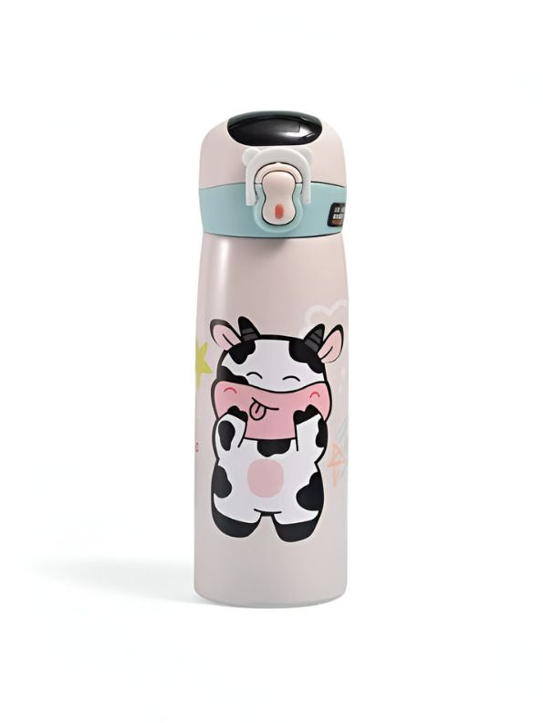 Light Pink - WildSip – Cute Animal Print Temperature Water Bottle – 450ml Stainless Steel Push Button Sipper for Kids & Adults NOV8341.