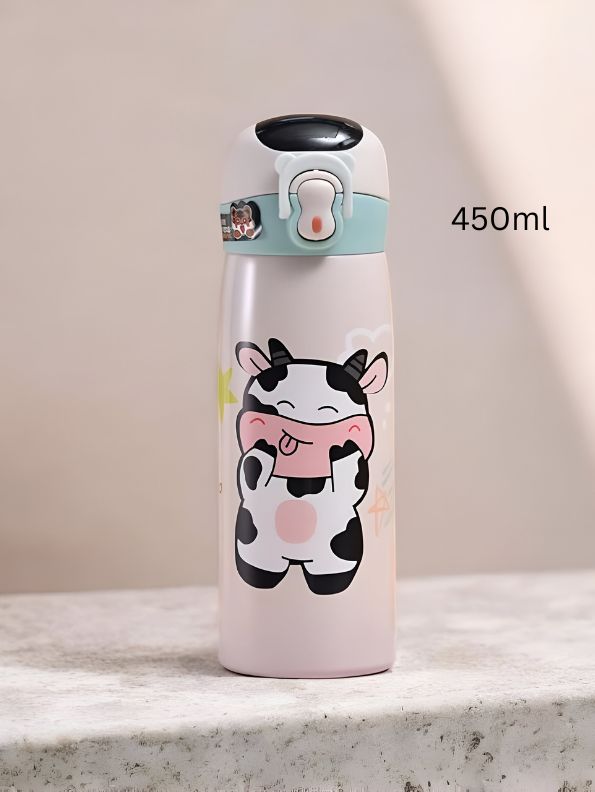 Light Pink - WildSip – Cute Animal Print Temperature Water Bottle – 450ml Stainless Steel Push Button Sipper for Kids & Adults NOV8341.