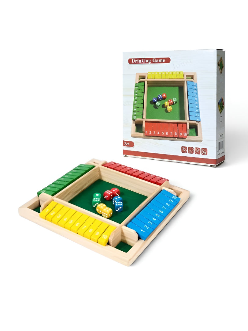 Wooden 4-Way Shut The Box Game - 4 Player Classic Dice Board Game for Family & Parties TV5362