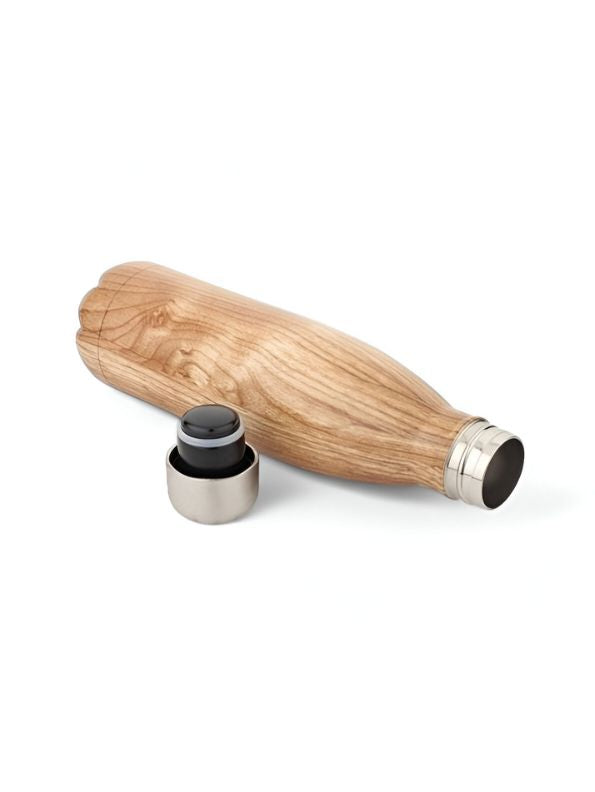 Wooden Finish Cap Bottle 500ml – Stainless Steel Water Bottle for Office, Travel & Gym | Leak-Proof & Eco-Friendly NOV8145.