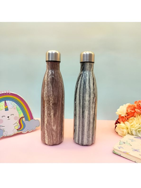 Brown - Wooden Finish Cap Bottle 500ml – Stainless Steel Water Bottle for Office, Travel & Gym | Leak-Proof & Eco-Friendly NOV8145.