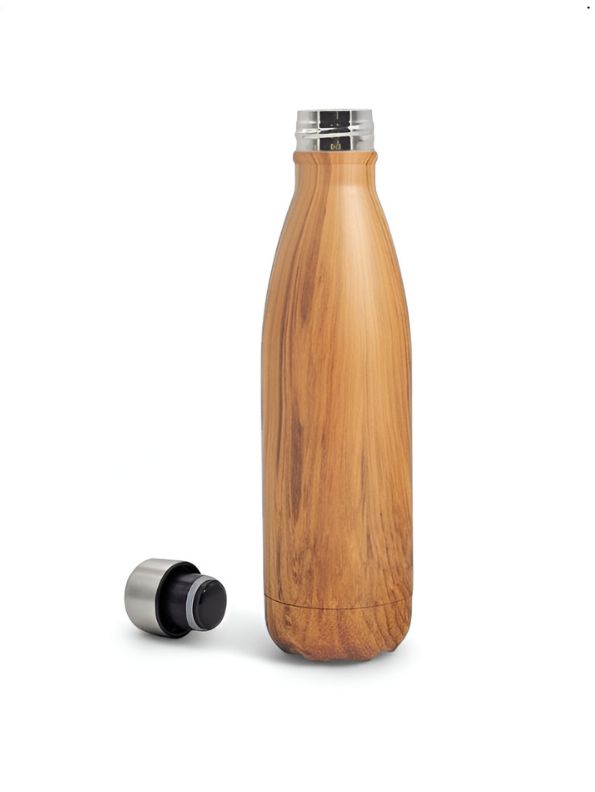 Wooden Finish Cap Bottle 500ml – Stainless Steel Water Bottle for Office, Travel & Gym | Leak-Proof & Eco-Friendly NOV8145.