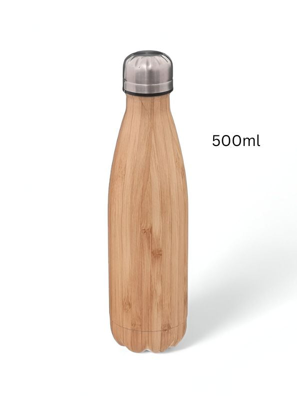 Wooden Finish Cap Bottle 500ml – Stainless Steel Water Bottle for Office, Travel & Gym | Leak-Proof & Eco-Friendly NOV8145.