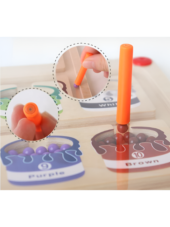 Wooden Magnetic Color and Number Maze – Educational Counting Matching Puzzle Board Toy with Wand for Toddlers and Preschoolers TV7061