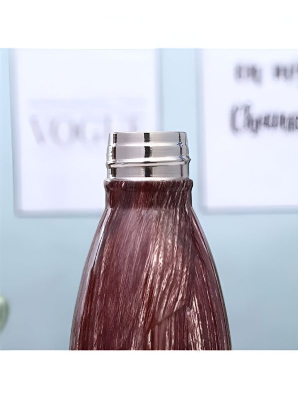 Brown - Wooden Finish Cap Bottle 500ml – Stainless Steel Water Bottle for Office, Travel & Gym | Leak-Proof & Eco-Friendly NOV8145.