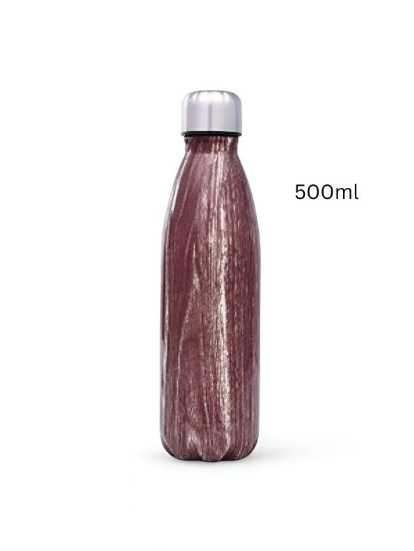 Brown - Wooden Finish Cap Bottle 500ml – Stainless Steel Water Bottle for Office, Travel & Gym | Leak-Proof & Eco-Friendly NOV8145.