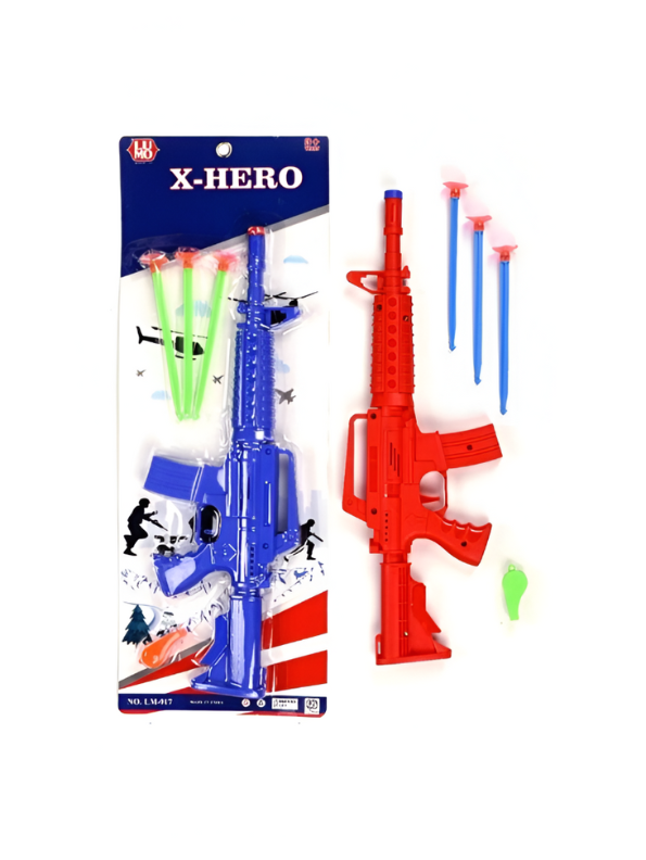 X-Hero Kids Toy Rifle Set – Military Style Dart Gun with 3 Suction Darts, Whistle, and Action Play Blaster LMI7478.