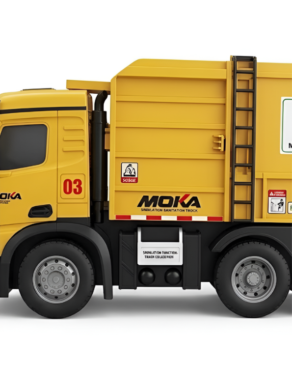 Yellow Remote Control Garbage Truck – 2.4GHz RC Sanitation Truck with Lights & Rechargeable Battery TV5680.