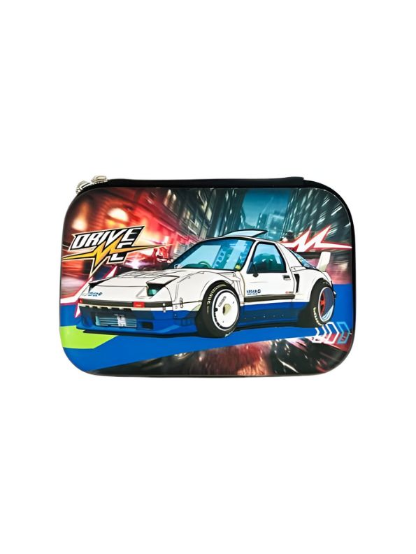 Silver - ZoomRide – Drive Car Theme Pouch for Kids | Single Chain Blister Pencil Case | Fun & Fast Stationery Bag NOV7982.