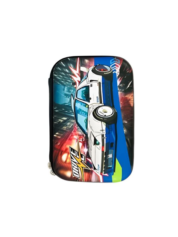 Silver - ZoomRide – Drive Car Theme Pouch for Kids | Single Chain Blister Pencil Case | Fun & Fast Stationery Bag NOV7982.