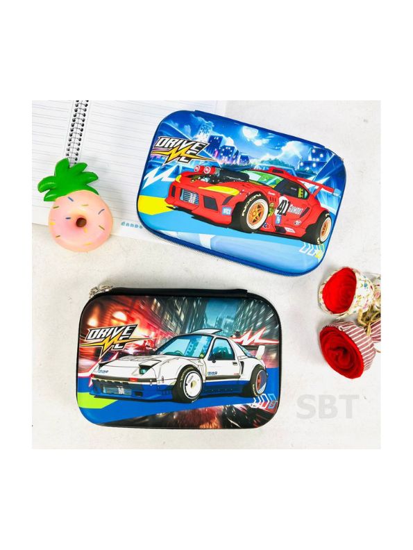 Red - ZoomRide – Drive Car Theme Pouch for Kids | Single Chain Blister Pencil Case | Fun & Fast Stationery Bag NOV7982.