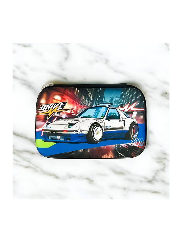 Silver - ZoomRide – Drive Car Theme Pouch for Kids | Single Chain Blister Pencil Case | Fun & Fast Stationery Bag NOV7982.