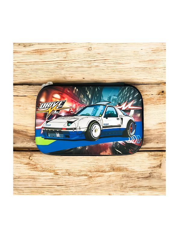 Silver - ZoomRide – Drive Car Theme Pouch for Kids | Single Chain Blister Pencil Case | Fun & Fast Stationery Bag NOV7982.