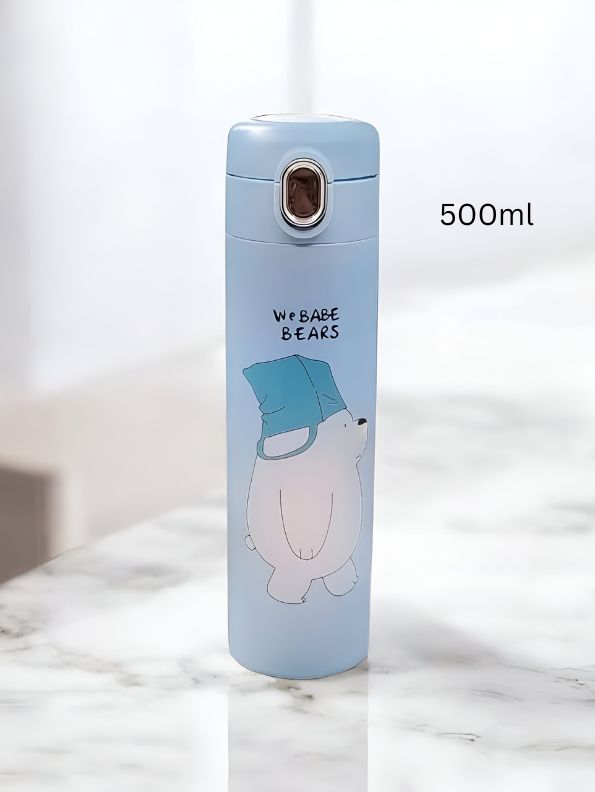 Zoopy – Cute Print Kids Water Bottle 500ml Stainless Steel with Push Button Lid | Leak-Proof & BPA-Free NOV7104.