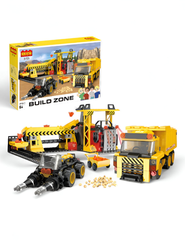 Construction Build Zone Building Block Set - COGO Dump Truck & Drill Vehicle 604 PCS Building Block Set - 3-in-1 Engineering Toy TV5104