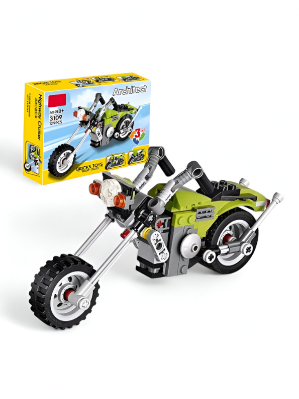 3-in-1 Highway Cruiser Motorcycle Building Block Set - 129 PCS ARCHITECT Chopper Building Block Set - Vehicle Model Toy for Ages 8+ TV867