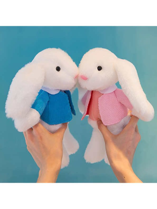 8 Inch Rabbit Soft Toy with Blue Cardigan - Plush Stuffed Bunny for Children LMI11372