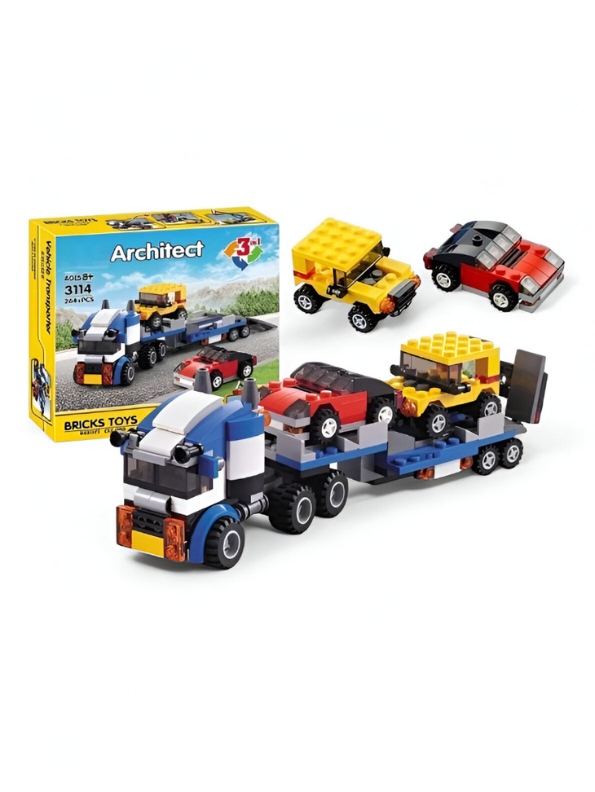 3-in-1 Transporter Building Brick Set – 264-Piece Educational Construction Toy for Kids 6+ | Architect-Style Building Block Alternative MD154