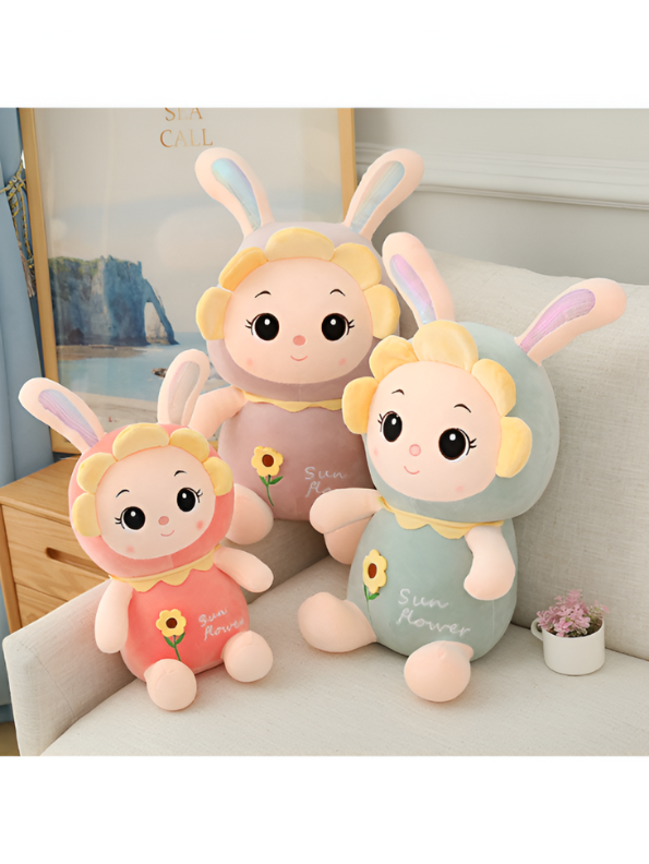 Green - Cuddly Long Ear Bunny Plushie | Soft & Huggable Rabbit Stuffed Animal for Kids | Unique Soft Toy with Sunflower Design LMI7973